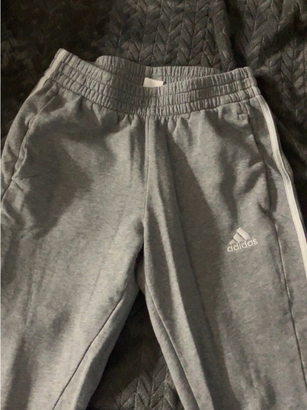 adidas women Grey Joggers with White Logo and Side Stripes